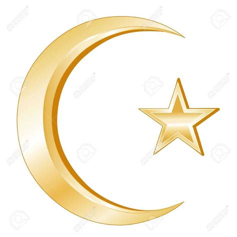 Islam Symbol. Crescent and Star, golden symbols of Islamic faith, white ...