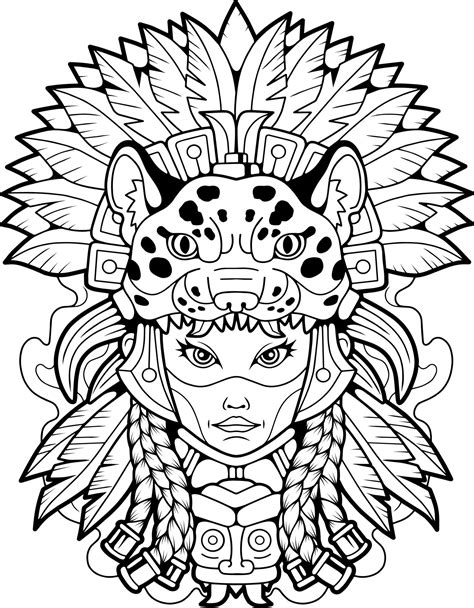 cute aztec princess, outline illustration design 20072344 Vector Art at ...