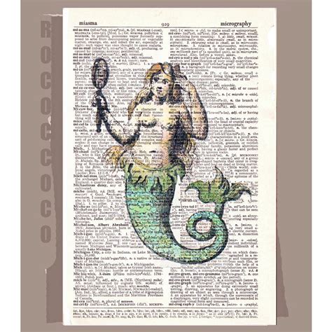 Antique MERMAID ARTWORK printed on Repurposed Vintage