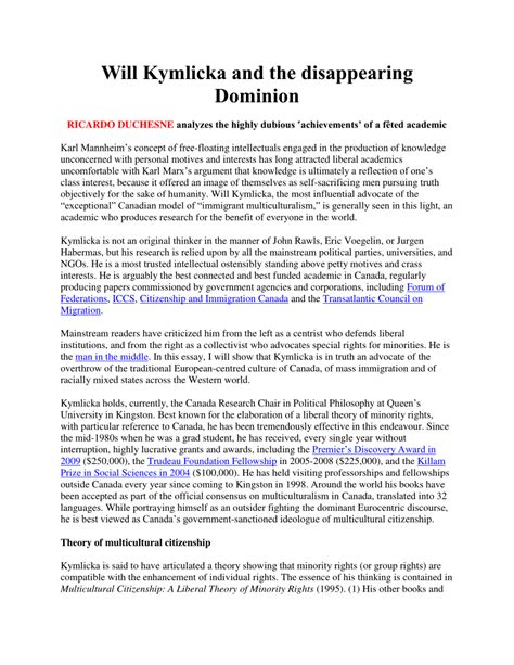 (PDF) Will Kymlicka and the disappearing Dominion