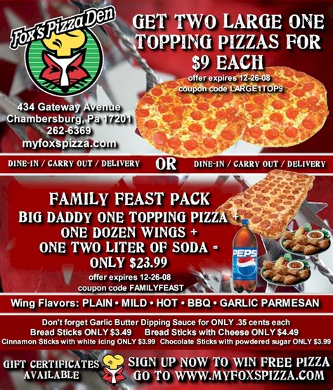 Specials from FOX'S PIZZA