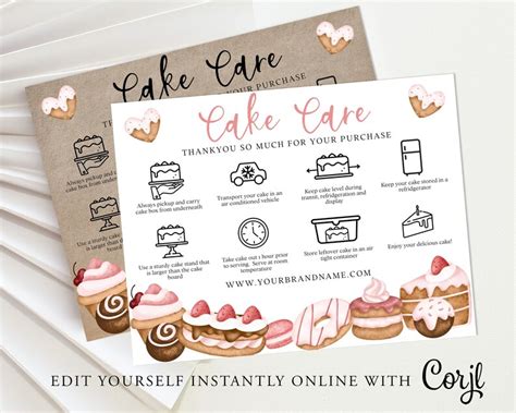 CAKE Care Card EDITABLE Template, Wedding Cake Cards, Printable Cake ...