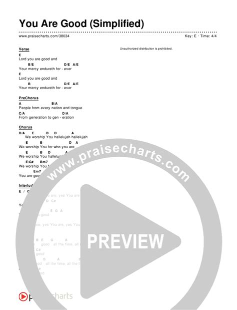 You Are Good (Simplified) Chords PDF (Israel Houghton) - PraiseCharts