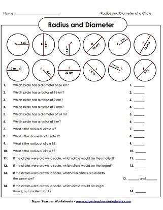 Radius & Diameter Worksheets, Circumference & Area Worksheets