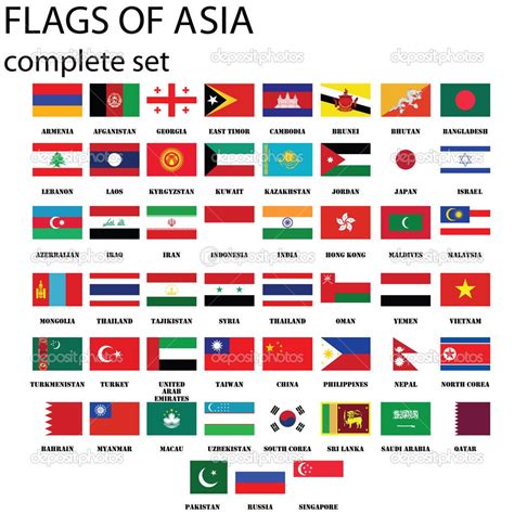 Asian continent flags, complete set in original colors — | Asia ...