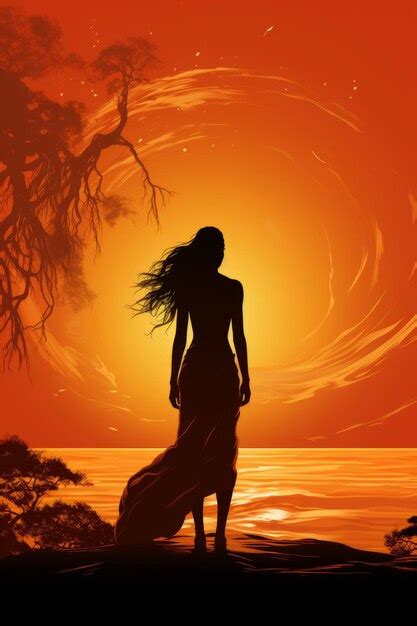 Premium AI Image | silhouette of a woman standing on the beach at sunset