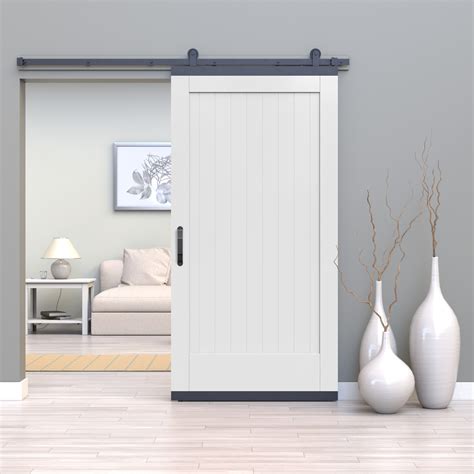 Shop JELD-WEN White 1-panel Plank Barn Door Kit with Slab Door and DesignGlide Hardware at Lowes.com