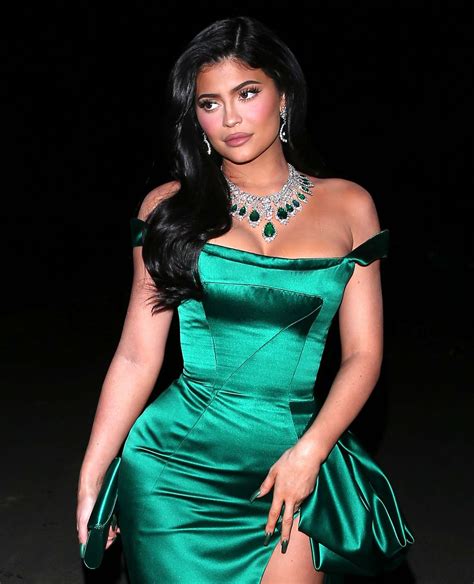 Kylie Jenner in Green Satin Dress-02 | GotCeleb