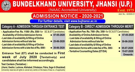 Admission Notice 2020-21 - Bundelkhand University