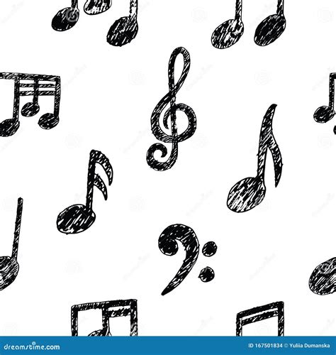 Vector Hand Drawn Music Note Seamless Pattern. Sketch Cartoon Musician Sign Childish Doodle ...