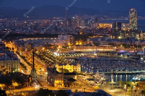 Premium Photo | Aerial view of barcelona city and port with yachts