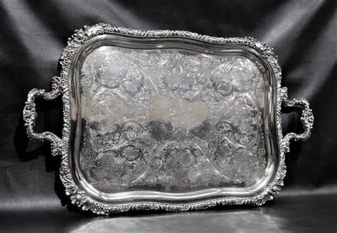 Large Antique Silver Plated Serving Tray with Floral Decoration at 1stDibs | antique silver ...