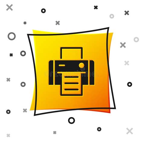 Black Printer Icon Isolated on White Background. Yellow Square Button Stock Vector ...