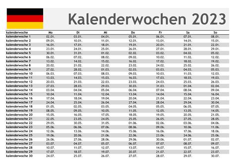 Kalenderwochen 2023 Download