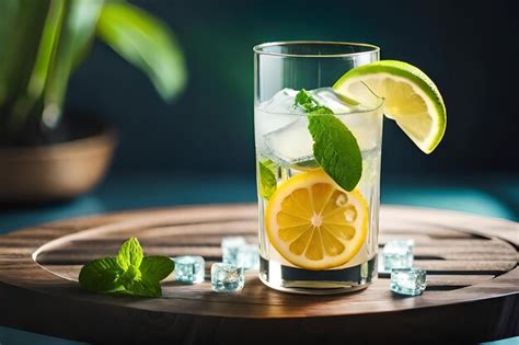 Premium AI Image | A glass of lemonade with mint leaves and mint leaves.