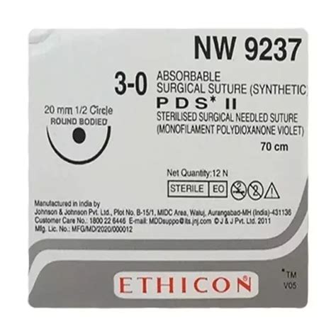 Ethicon PDS II Sutures USP 3-0, 1/2 Circle Round Body - NW9237P