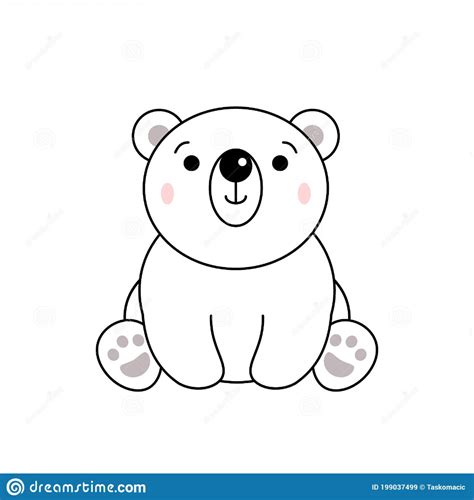 Shy Cute Polar Bear Sitting Looking Curious. Kawaii Ice Bear Smiles ...