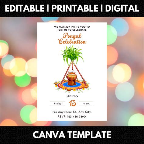 Editable Pongal Invitation Printable Pongal Celebration - Etsy