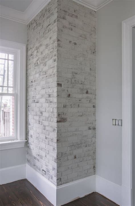 White limewash on brick and antique limewash on wood fireplace by ...