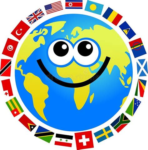 Flag globe. Happy cartoon world globe surrounded by flags , #Affiliate, #Happy, #globe, #Flag, # ...