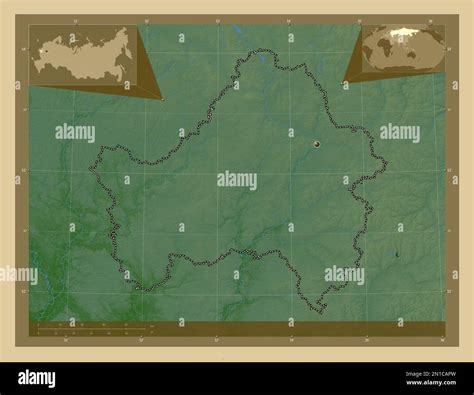 Bryansk, region of Russia. Colored elevation map with lakes and rivers ...