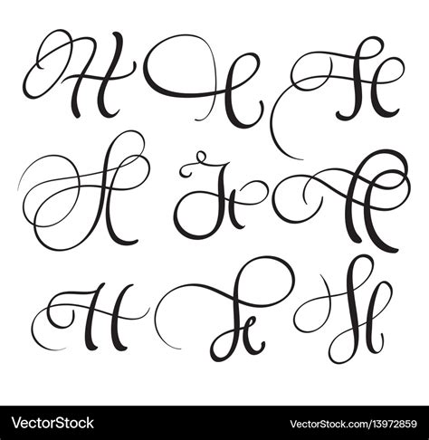 Set of art calligraphy letter h with flourish Vector Image