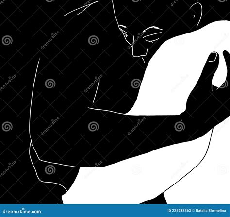 Man Hugging Woman Black and White Silhouette Illustration Stock ...