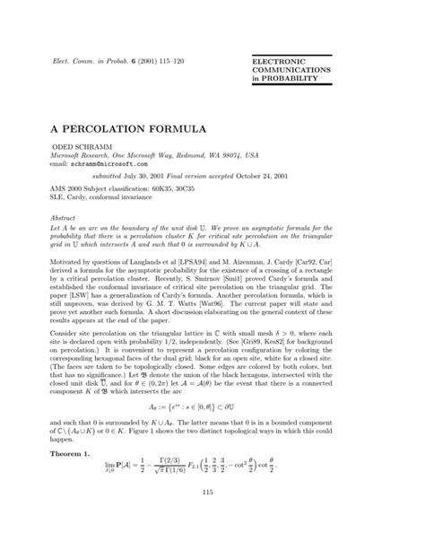 A PERCOLATION FORMULA