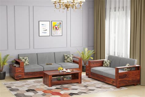 EBANSAL Solid Sheesham Wood Sofa Set 5 Seater, Sofa Set 3+2, Sofa Sets for Living Room, Five ...