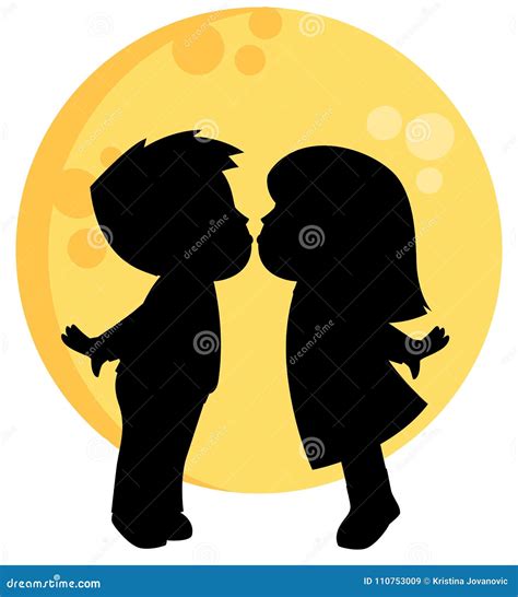 Little Boy And Girl Kissing Silhouette