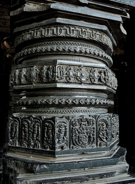 Carved pillar in thousand piller temple, Warangal, AP, India