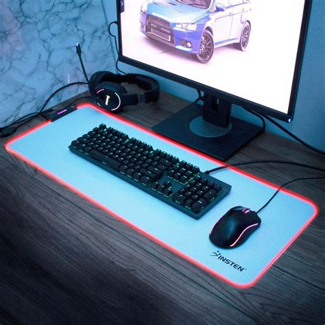 Insten - Rgb Mouse Pad Gaming Xxl Extended, Led Soft Cloth With 1 Usb ...