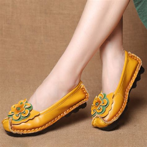 Women Shoes Casual Comfortable Floral Leather Flats – Alexnld.com