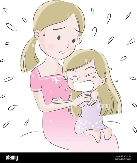 vector cartoon girl crying with mom Stock Vector Image & Art - Alamy