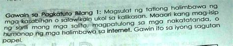 SOLVED: tatlong halimbawa ng slogan tungkol sa kalikasan tatlong ...