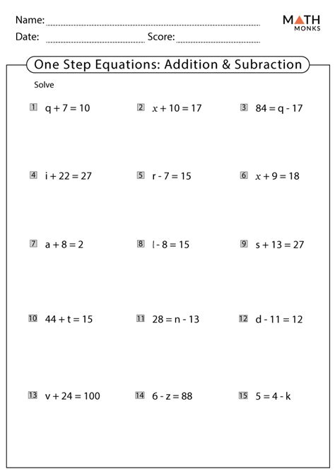 Solving One Step Addition And Subtraction