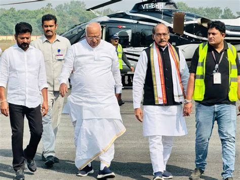 Telangana Congress manifesto: Kharge arrives in Hyderabad