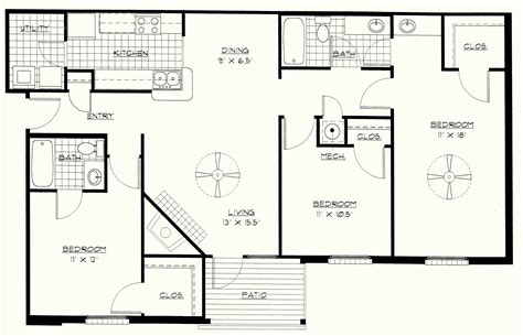 Image result for 3 bedroom apartment floor plan | Bedroom floor plans, Bedroom house plans ...