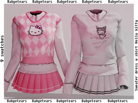 Babyetears : ♡Sweater dress w shirt Hello kitty♡ Mesh by me 9... Sims 2, Lotes The Sims 4, The ...