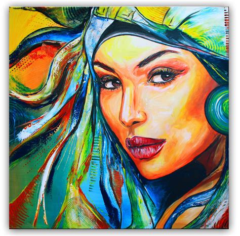 Buntes Frauen Gesicht - buntes Portrait handgemalt - Kunst Bild - Kunst ...