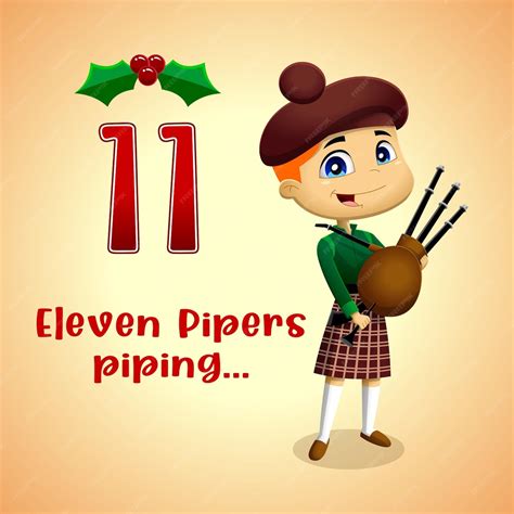 Premium Vector | The 12 Days of Christmas - 11Th Day - Eleven Pipers Piping. Vector Hand Drawn ...