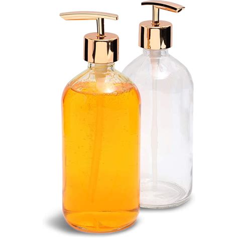 2-Pack Clear 16oz/500ml Glass Hand Soap Dispenser Bottle with Rose Gold ...