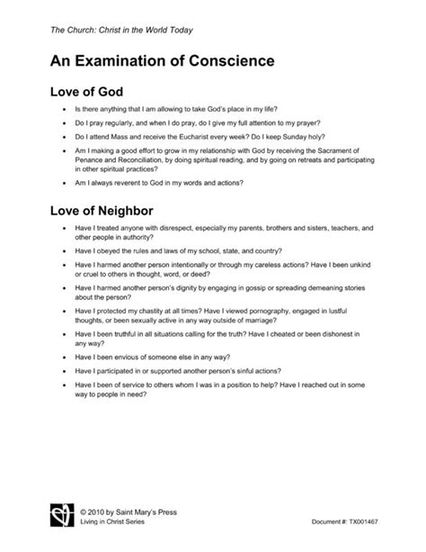 Examination Of Conscience Handout