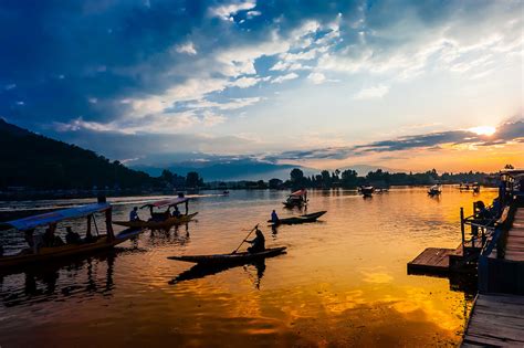 Shikaras (boats) on Dal Lake at sunset, Srinagar, Kashmir, Jammu and Kashmir State; India ...