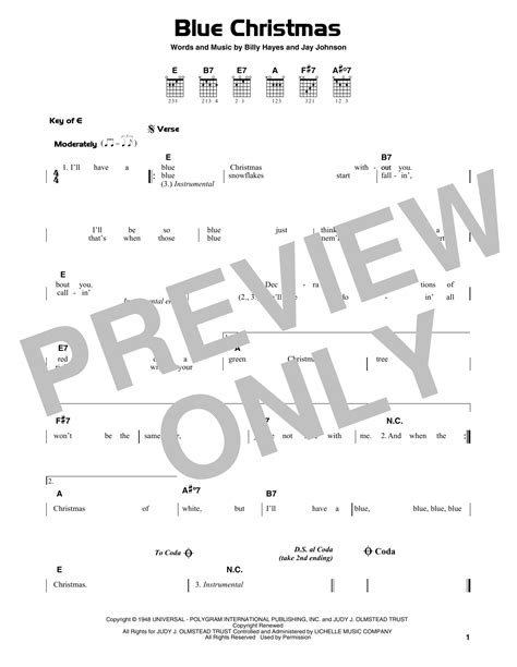 Blue Christmas by Elvis Presley - Guitar Lead Sheet - Guitar Instructor