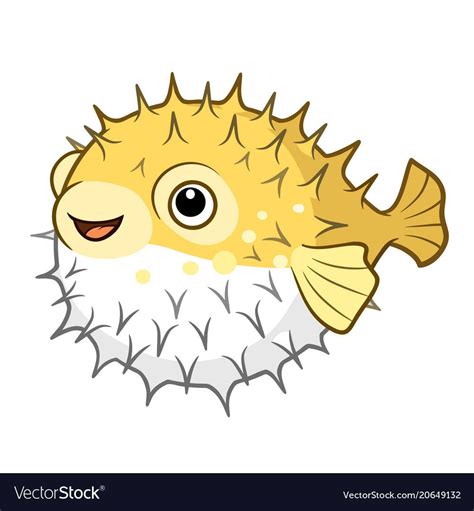 Vector cartoon illustration of a cute happy smiling yellow spiky puffer ...