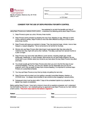 Depo Provera Consent Form - Fill Online, Printable, Fillable, Blank | pdfFiller