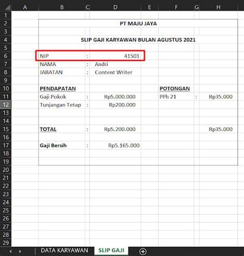 Download Contoh Format Slip Gaji Dalam Aplikasi Ms Excel Gratis