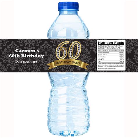 30 Birthday Water Bottle Labels, Personalized Bottle Labels, Black Birthday Labels, Birthday ...