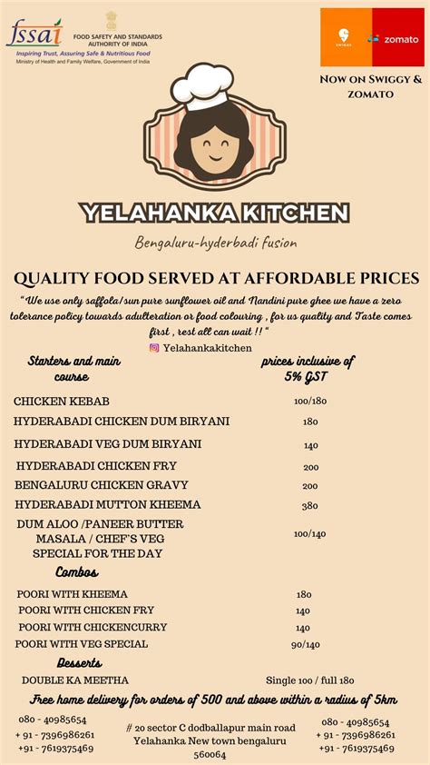 Menu at Yelahanka Kitchen, Bengaluru, 20 Dodballapur Main Road Sector C